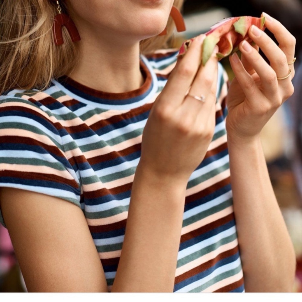 Madewell | Izzy Stripe Velvet Crewneck Top